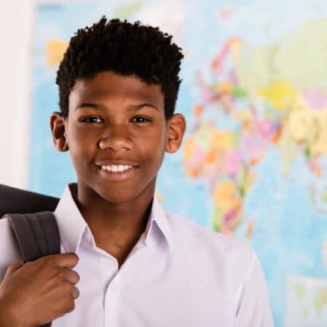 Secondary school students in science laboratory